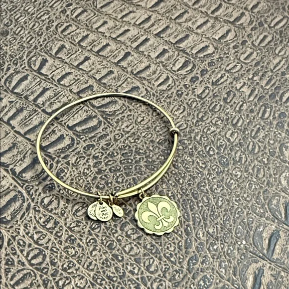 Alex & Ani gold tone Fleur-de-Lis charm bangle bracelet - Picture 2 of 6